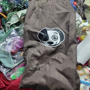 Brown Drawstring Storage Bag with Playful Dog Graphic